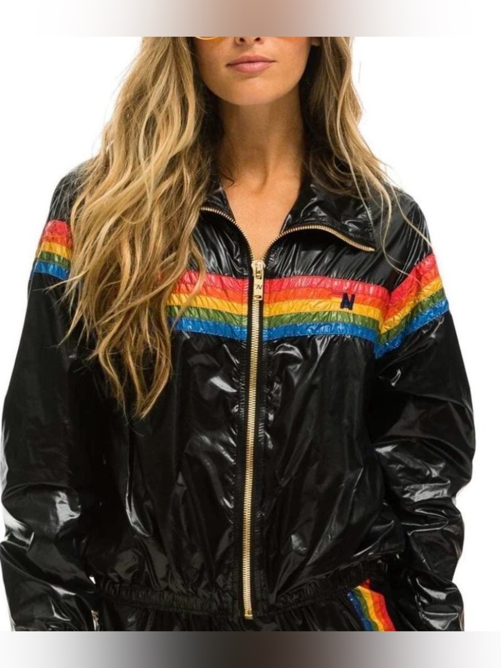 Black Windbreaker with Rainbow Stripes